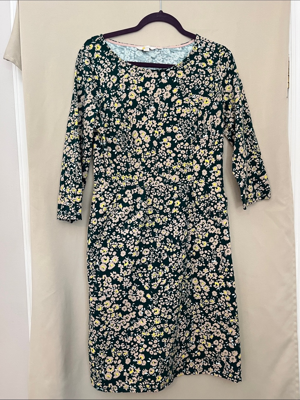 Boden Women’s Penny Dress Floral Print Green Mini Dress with Pockets